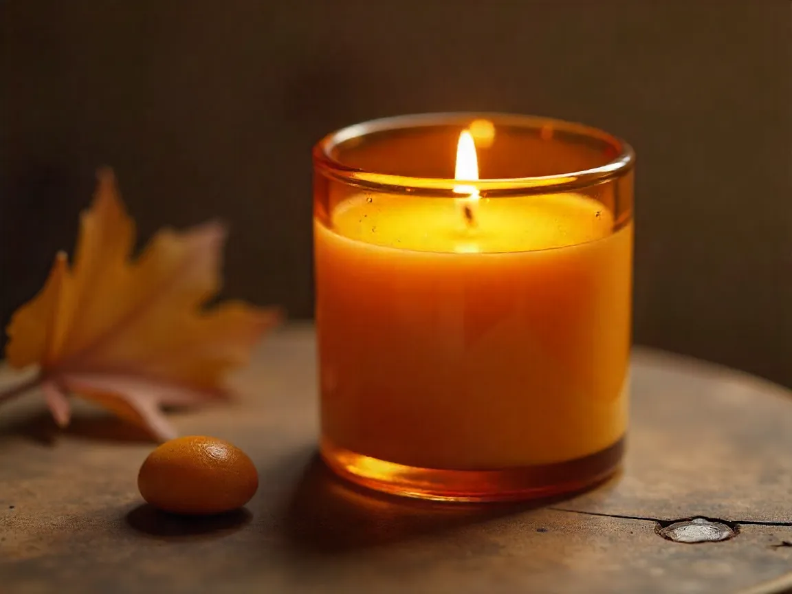 Artisan amber and sandalwood beeswax candle